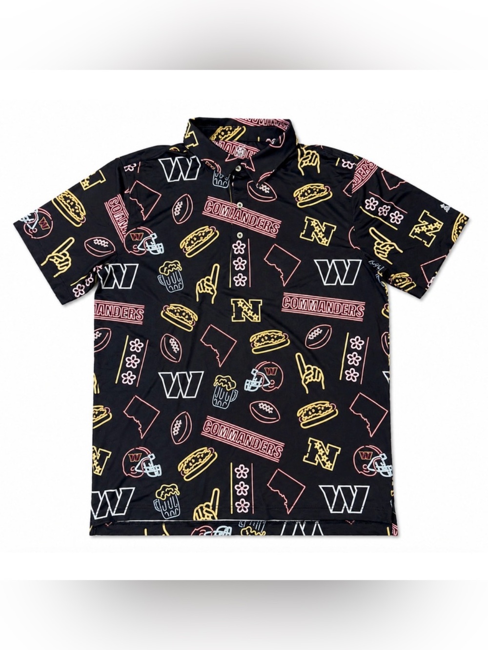 CHUBBIES BLACK NEON GRAPHIC NFL WASHINGTON COMMANDERS PERFORMANCE POLO SHIRT L